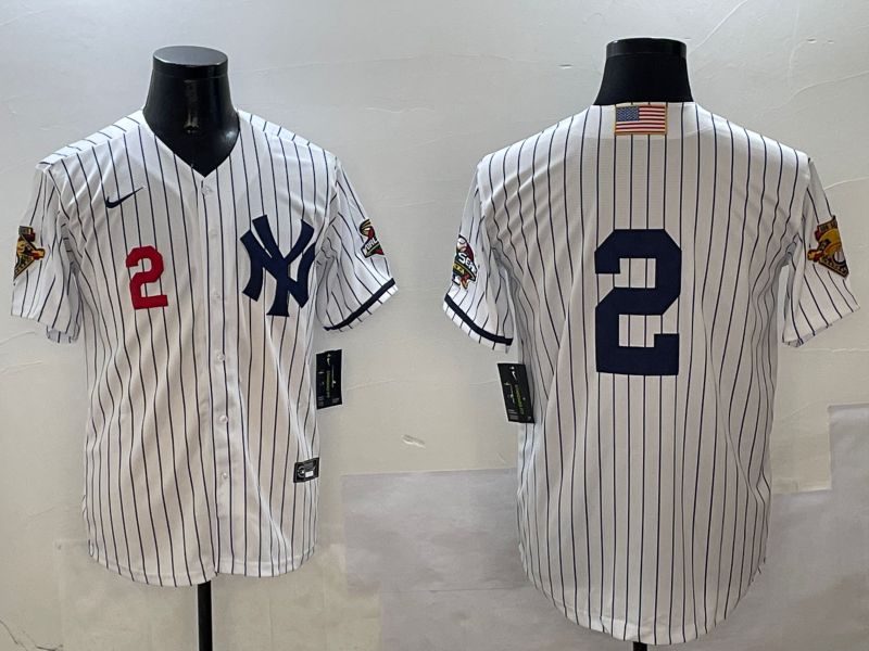 Men New York Yankees 2 No Name White Stripe Throwback Game 2025 Nike MLB Jersey style 5
